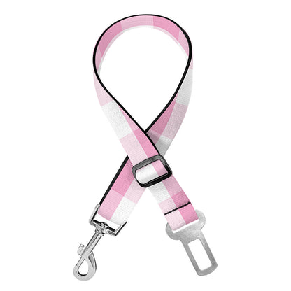 Pink And White Gingham Pattern Print Dog Seat Belt