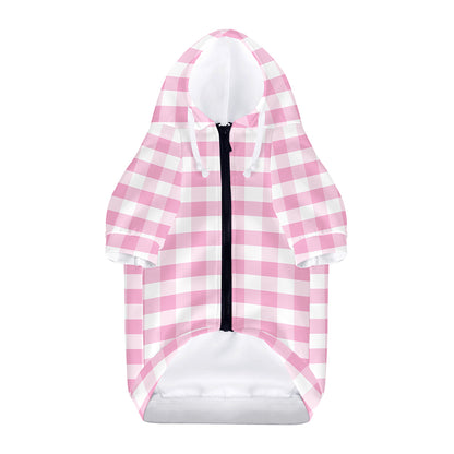 Pink And White Gingham Pattern Print Dog Zip Up Hoodie
