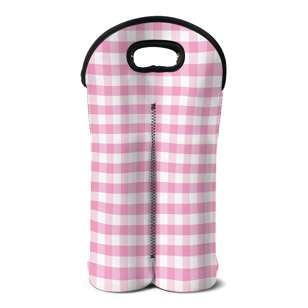 Pink And White Gingham Pattern Print Double Neoprene Wine Tote