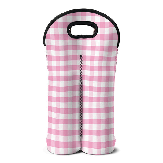 Pink And White Gingham Pattern Print Double Neoprene Wine Tote