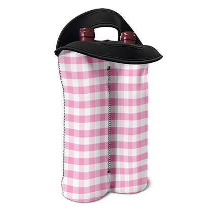 Pink And White Gingham Pattern Print Double Neoprene Wine Tote