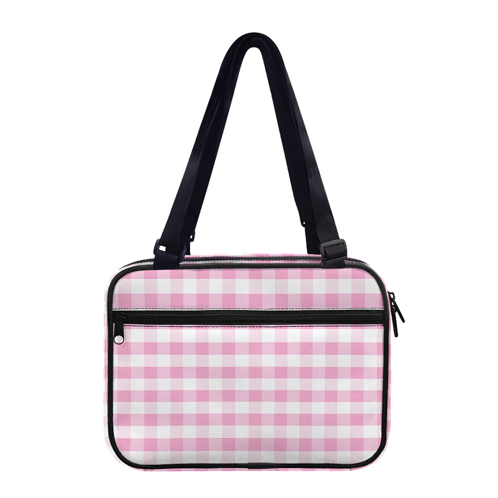 Pink And White Gingham Pattern Print Double Strap Bible Bag