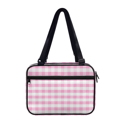 Pink And White Gingham Pattern Print Double Strap Bible Bag