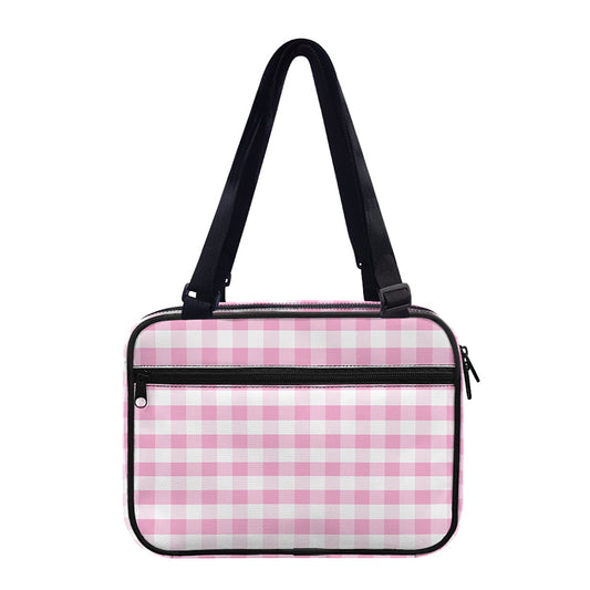 Pink And White Gingham Pattern Print Double Strap Bible Bag