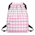 Pink And White Gingham Pattern Print Drawstring Backpack
