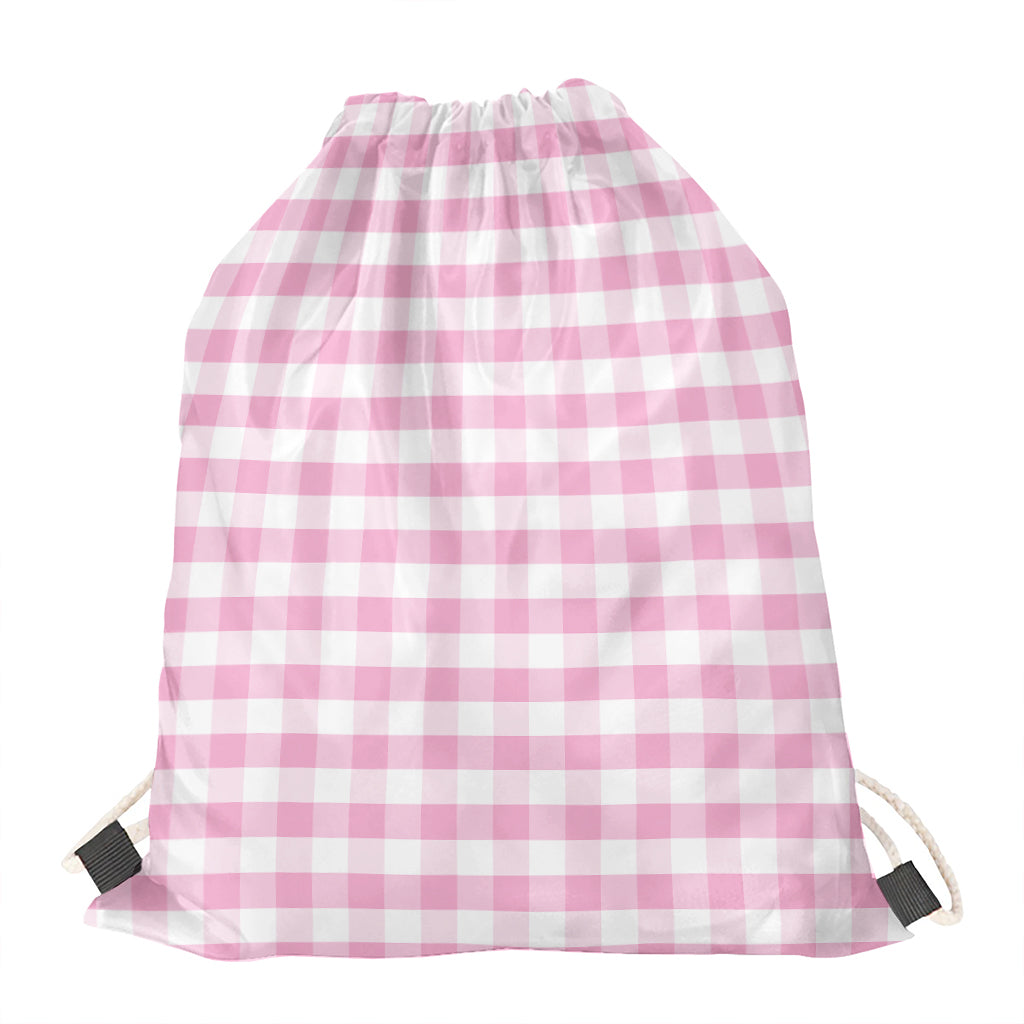 Pink And White Gingham Pattern Print Drawstring Bag