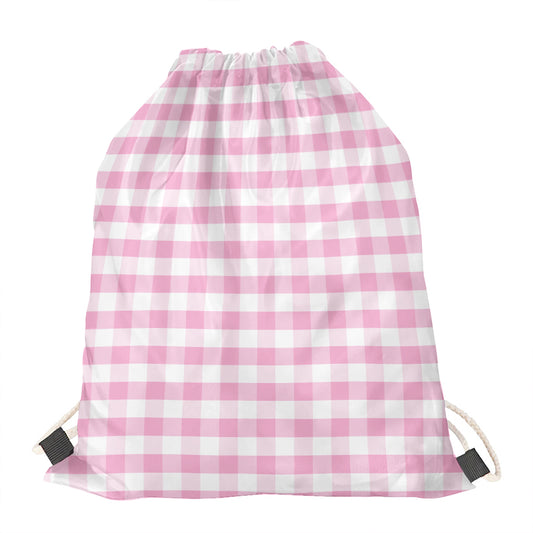 Pink And White Gingham Pattern Print Drawstring Bag