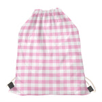 Pink And White Gingham Pattern Print Drawstring Bag