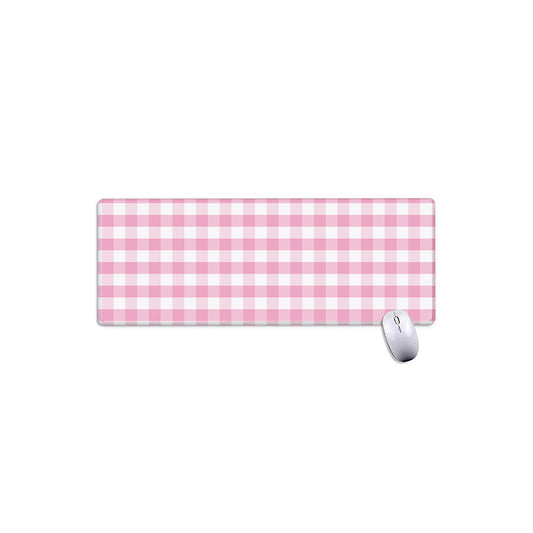 Pink And White Gingham Pattern Print Extended Mouse Pad