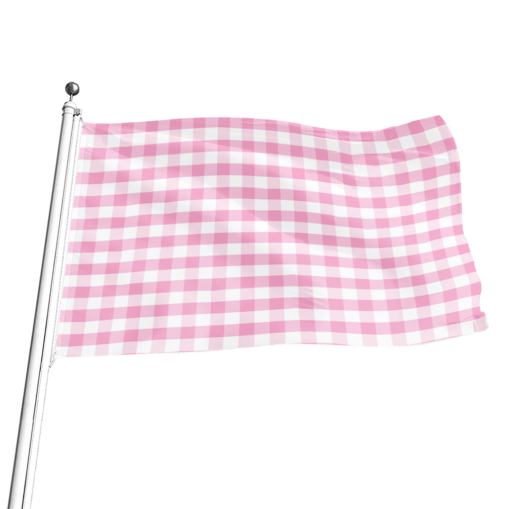 Pink And White Gingham Pattern Print Flag