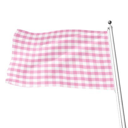 Pink And White Gingham Pattern Print Flag
