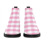 Pink And White Gingham Pattern Print Flat Ankle Boots