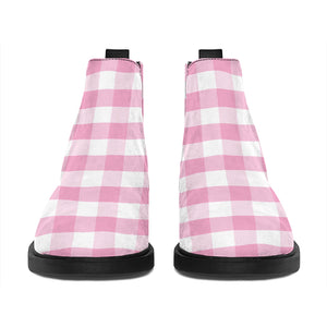 Pink And White Gingham Pattern Print Flat Ankle Boots