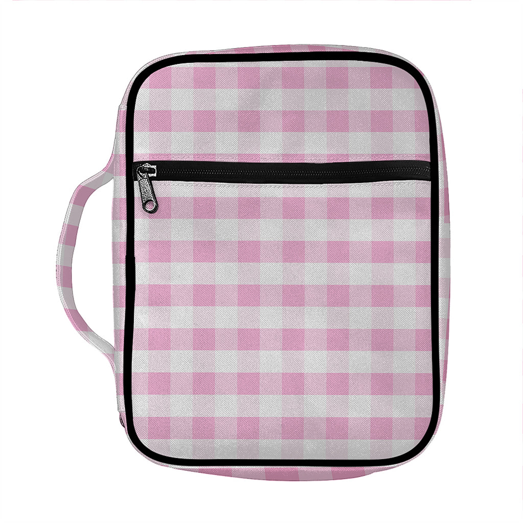 Pink And White Gingham Pattern Print Front Pocket Bible Bag