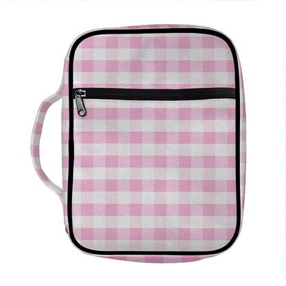 Pink And White Gingham Pattern Print Front Pocket Bible Bag