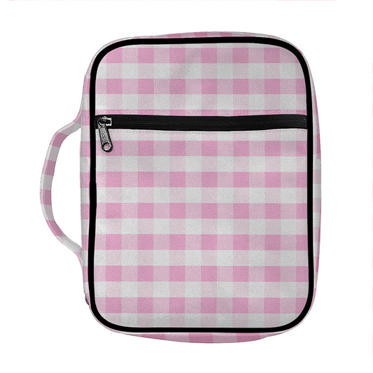Pink And White Gingham Pattern Print Front Pocket Bible Bag