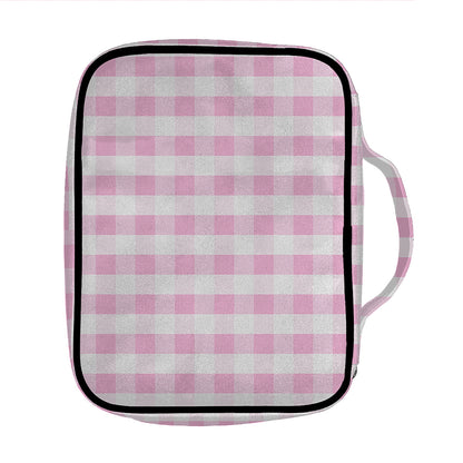 Pink And White Gingham Pattern Print Front Pocket Bible Bag