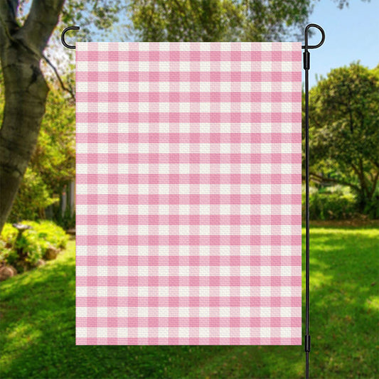 Pink And White Gingham Pattern Print Garden Flag