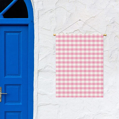 Pink And White Gingham Pattern Print Garden Flag