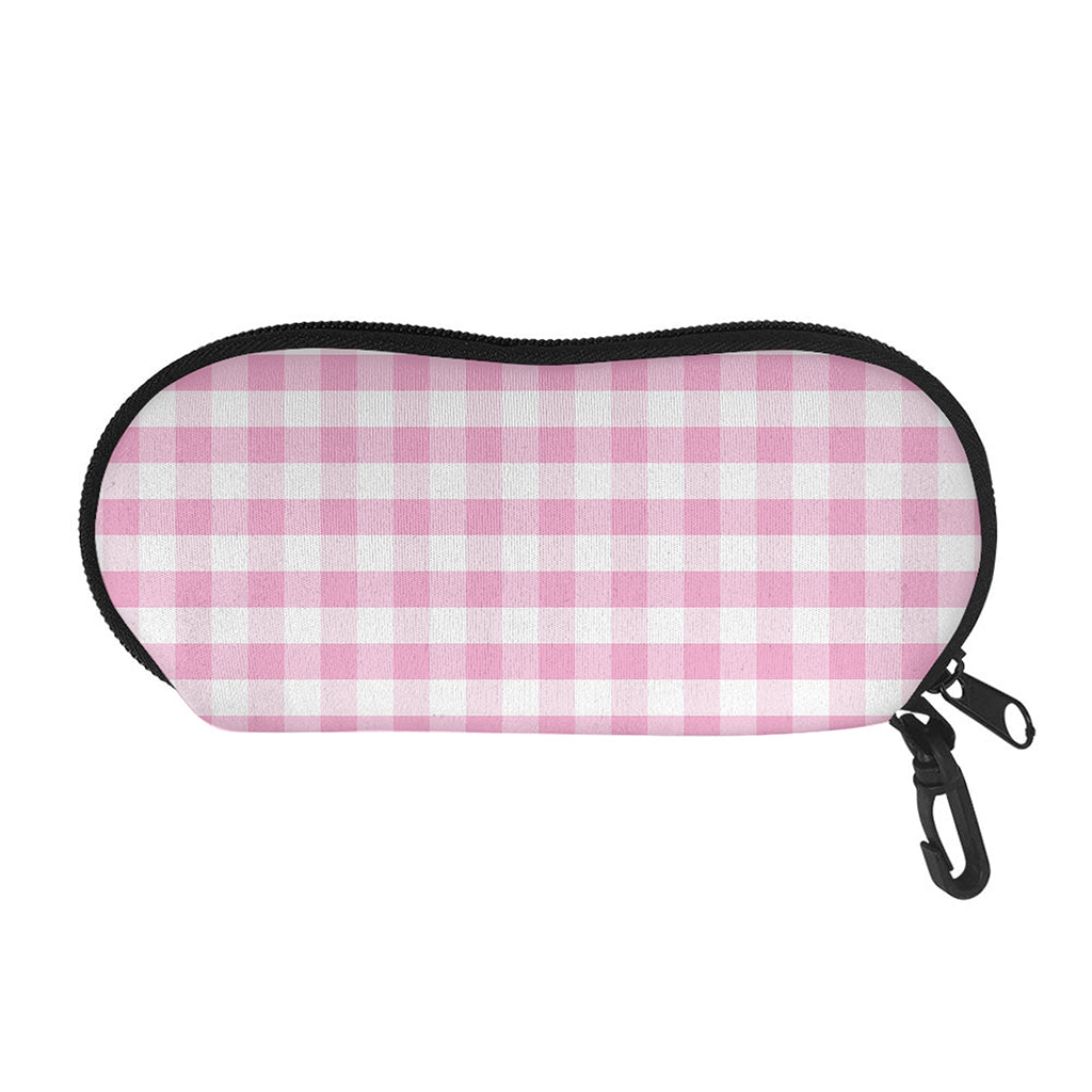 Pink And White Gingham Pattern Print Glasses Case