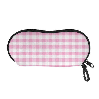 Pink And White Gingham Pattern Print Glasses Case