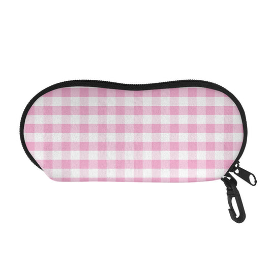 Pink And White Gingham Pattern Print Glasses Case