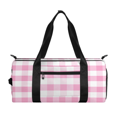 Pink And White Gingham Pattern Print Gym Bag