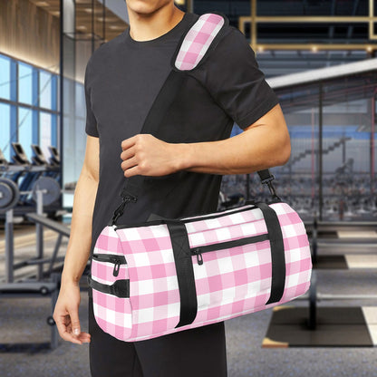 Pink And White Gingham Pattern Print Gym Bag