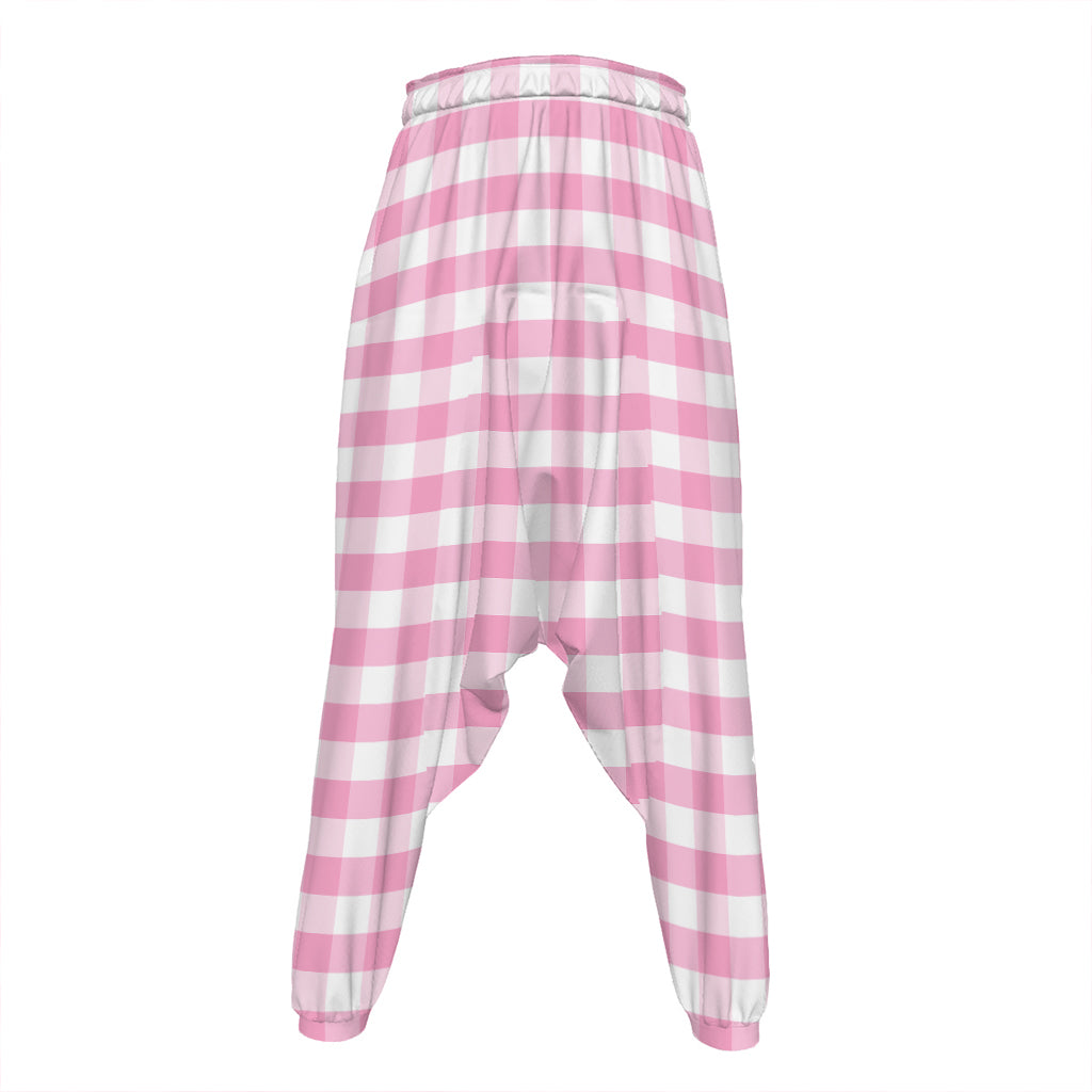 Pink And White Gingham Pattern Print Hammer Pants