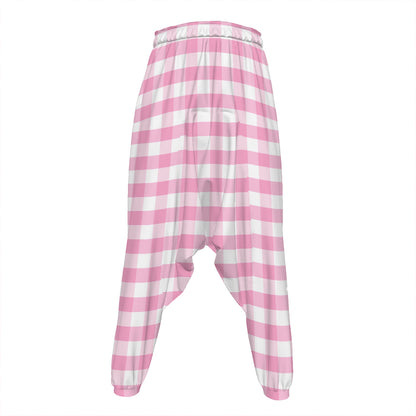 Pink And White Gingham Pattern Print Hammer Pants