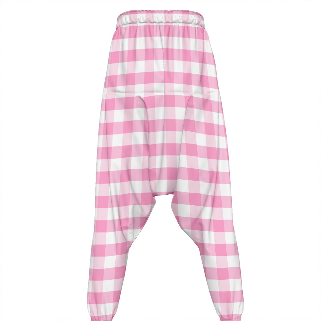 Pink And White Gingham Pattern Print Hammer Pants