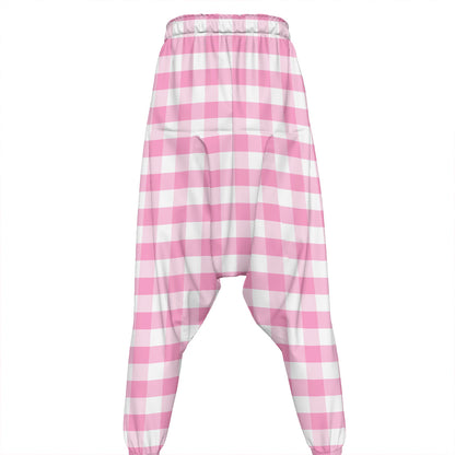 Pink And White Gingham Pattern Print Hammer Pants