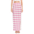 Pink And White Gingham Pattern Print High Slit Maxi Skirt