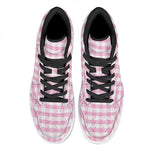 Pink And White Gingham Pattern Print High Top Leather Sneakers