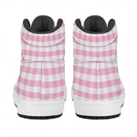 Pink And White Gingham Pattern Print High Top Leather Sneakers