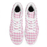 Pink And White Gingham Pattern Print High Top Leather Sneakers