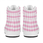 Pink And White Gingham Pattern Print High Top Leather Sneakers