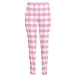 Pink And White Gingham Pattern Print High-Waisted Pocket Leggings