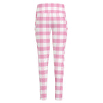 Pink And White Gingham Pattern Print High-Waisted Pocket Leggings