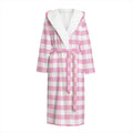 Pink And White Gingham Pattern Print Hooded Bathrobe