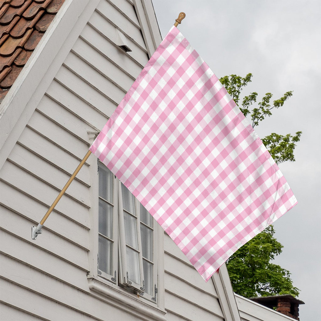 Pink And White Gingham Pattern Print House Flag