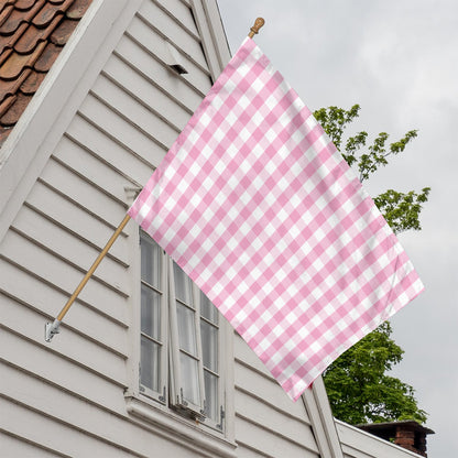 Pink And White Gingham Pattern Print House Flag