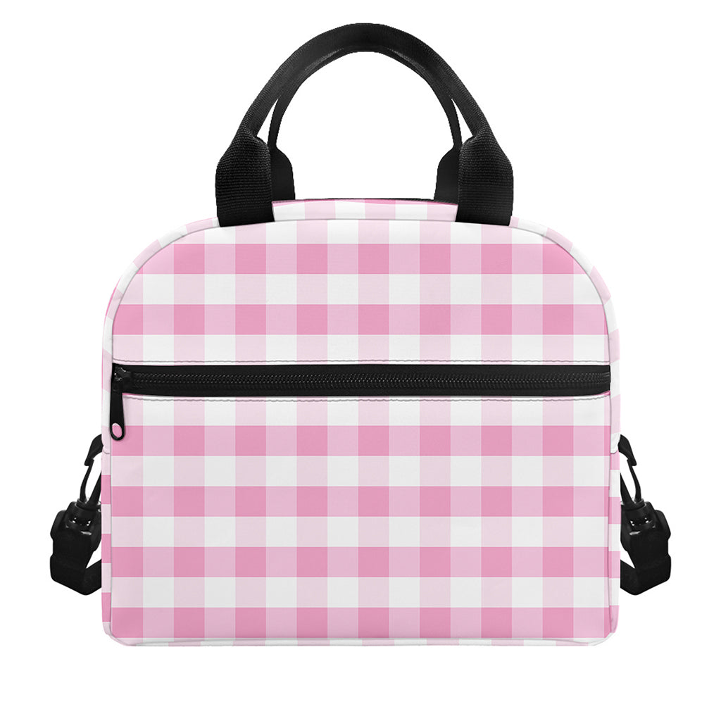 Pink And White Gingham Pattern Print Insulated Lunch Bag