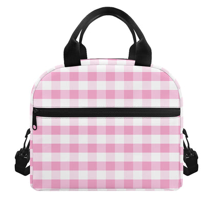 Pink And White Gingham Pattern Print Insulated Lunch Bag