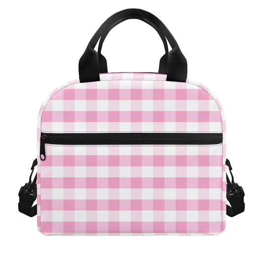 Pink And White Gingham Pattern Print Insulated Lunch Bag