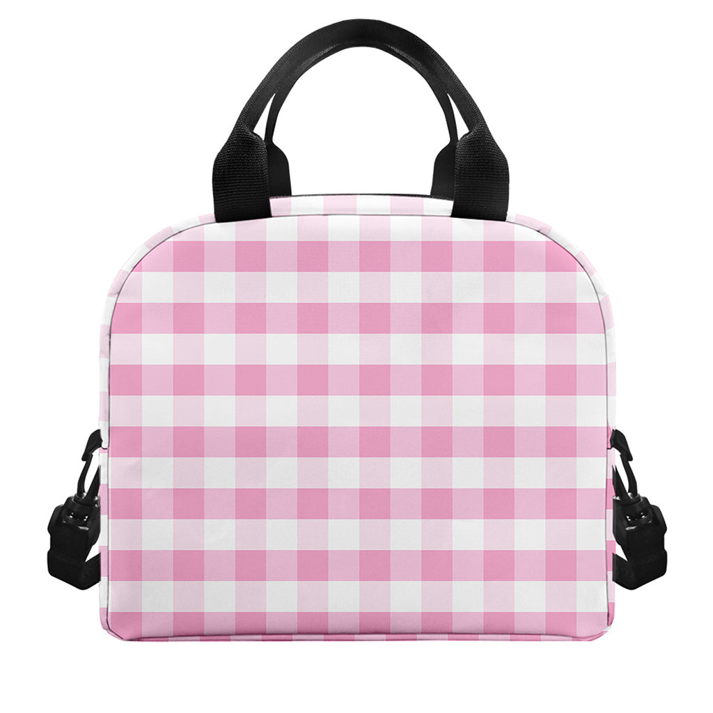 Pink And White Gingham Pattern Print Insulated Lunch Bag