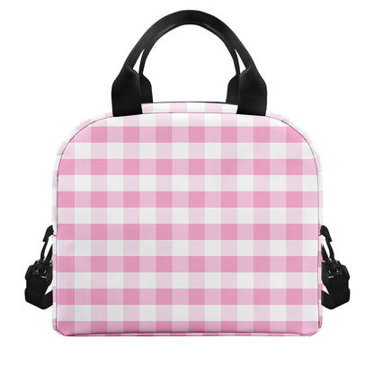 Pink And White Gingham Pattern Print Insulated Lunch Bag
