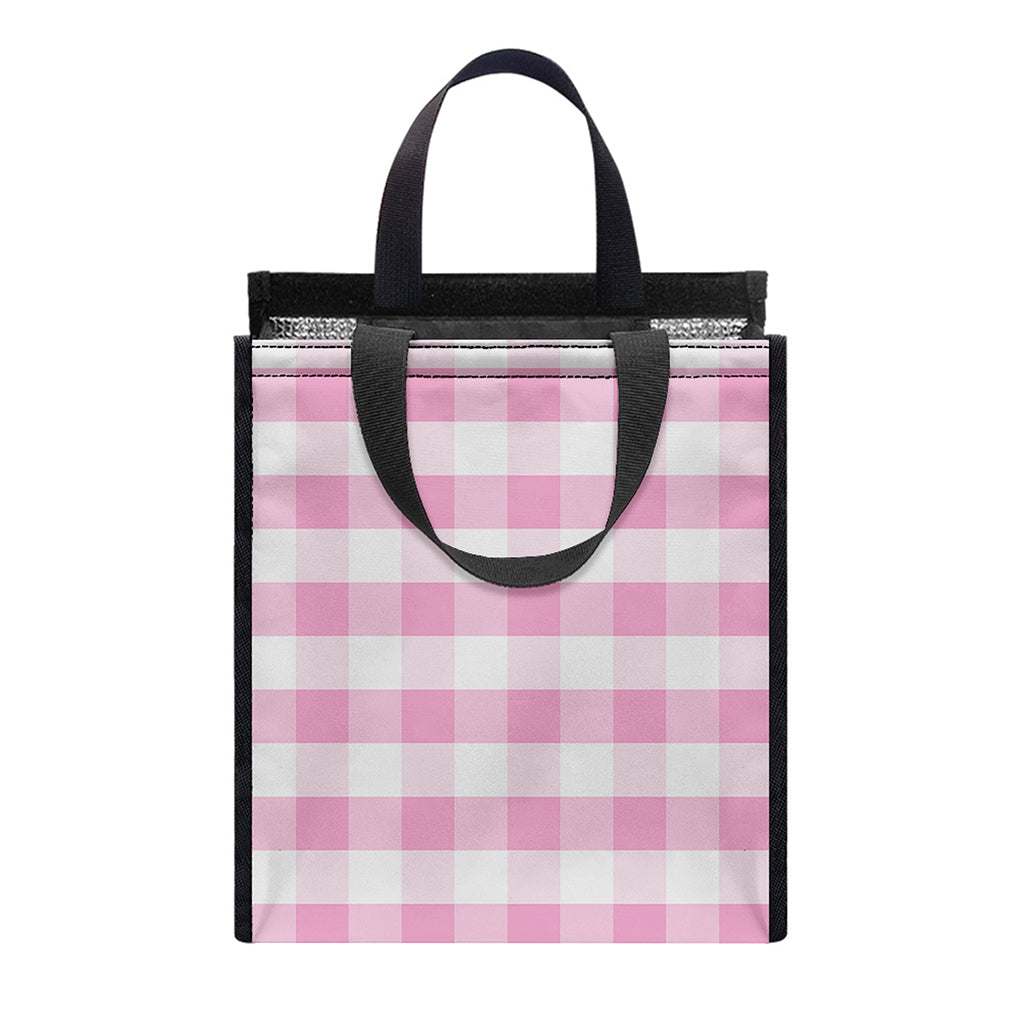 Pink And White Gingham Pattern Print Insulated Lunch Tote