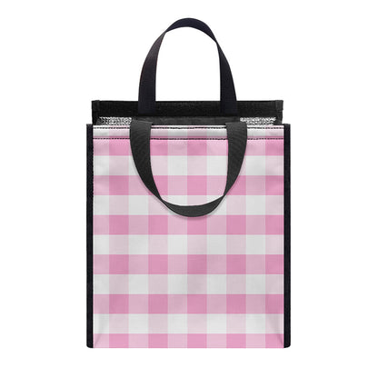 Pink And White Gingham Pattern Print Insulated Lunch Tote