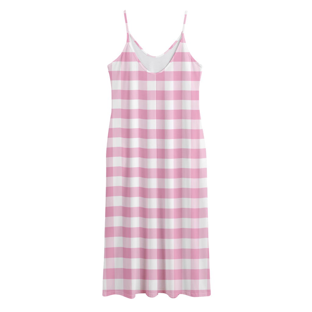 Pink And White Gingham Pattern Print Jersey Midi Cami Dress